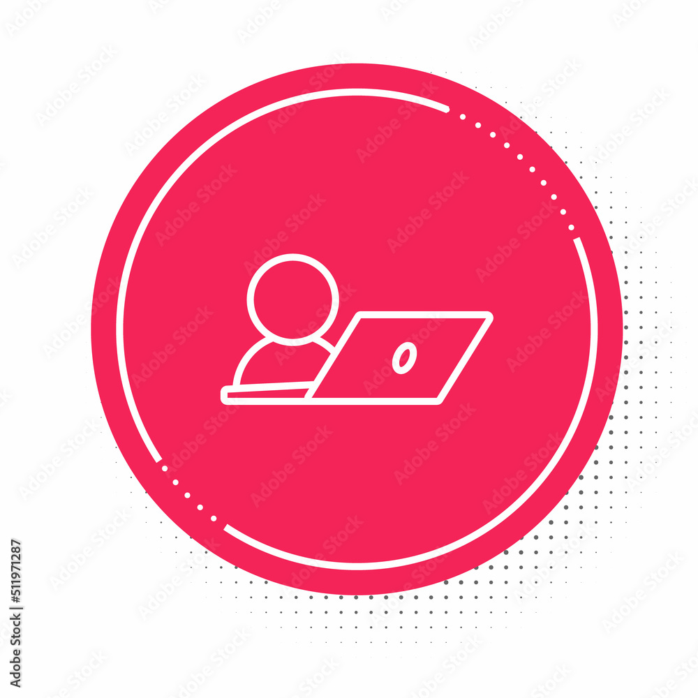 White line Video chat conference icon isolated on white background. Online meeting work form home. Remote project management. Red circle button. Vector White line Video chat conference icon isolated on white background. Online meeting work form home. Remote project management. Red circle button. Vector