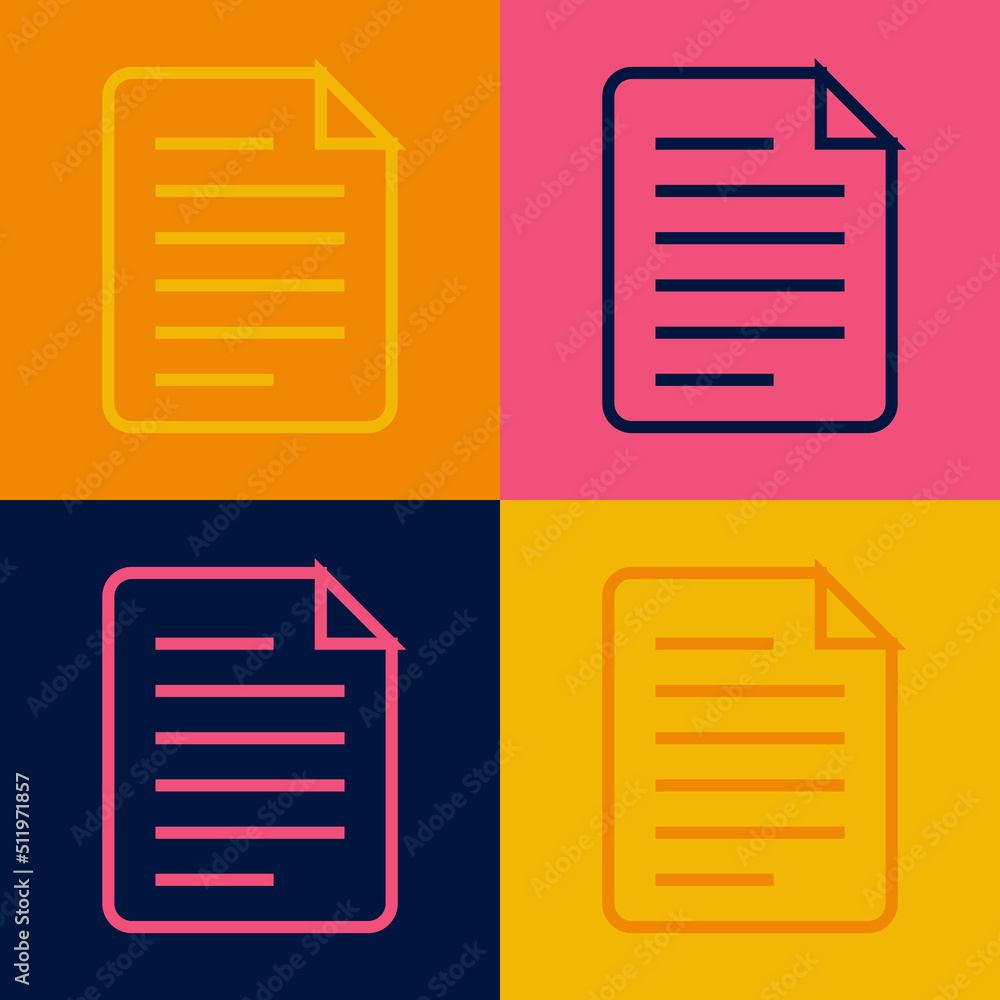 Pop art line File document icon isolated on color background. Checklist icon. Business concept. Vector Pop art line File document icon isolated on color background. Checklist icon. Business concept. Vector