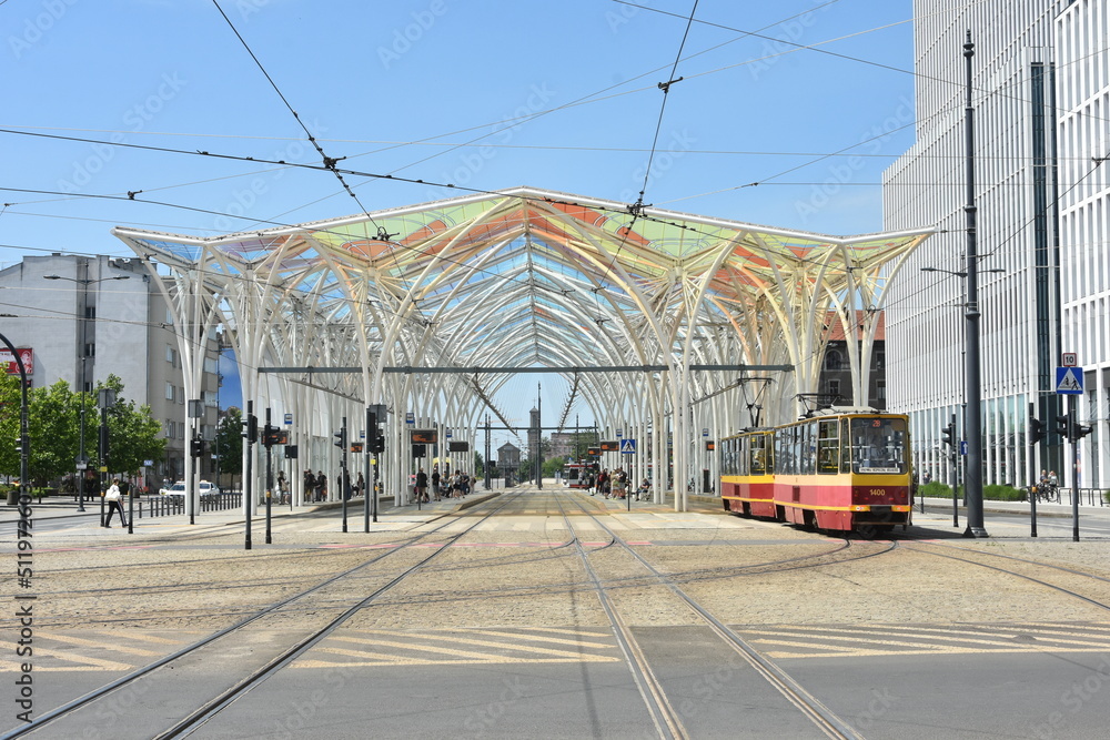 architektura przystanku tramwajowego w Łodzi