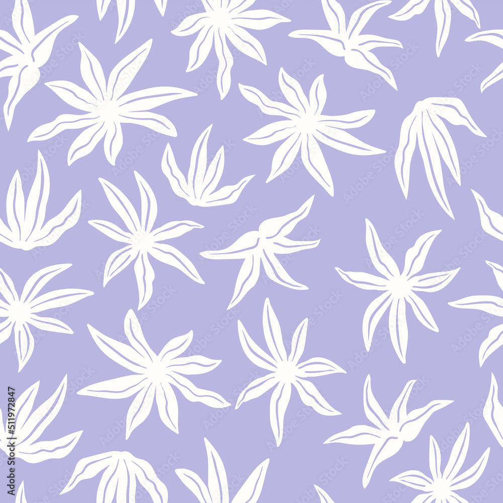 Stylized tropical flowers and leaves. Floral seamless pattern. Modern abstract print with botanical shapes. Colorful groovy vector background. Stylized tropical flowers and leaves. Floral seamless pattern. Modern abstract print with botanical shapes. Colorful groovy vector background.