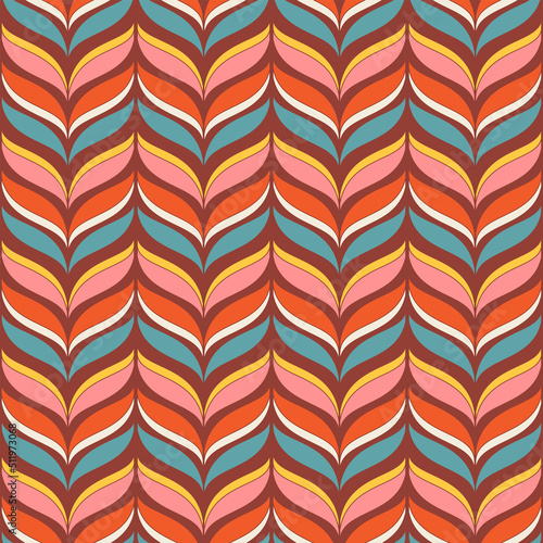 Groovy geometric seamless pattern. 70s retro background. Vintage nostalgic colorful striped fashion vector print for fabric  paper  packaging