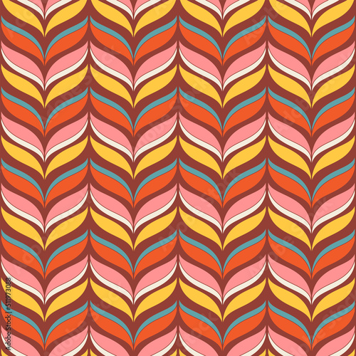 Groovy geometric seamless pattern. 70s retro background. Vintage nostalgic colorful striped fashion vector print for fabric, paper, packaging