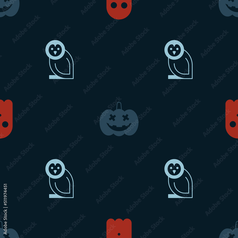Set Ghost, Pumpkin and Owl bird on seamless pattern. Vector Set Ghost, Pumpkin and Owl bird on seamless pattern. Vector