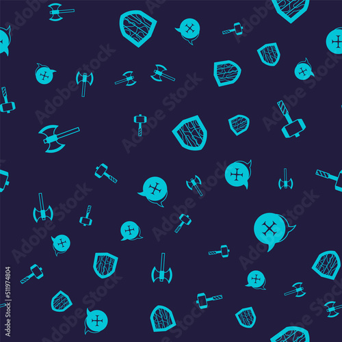 Set Medieval poleaxe, Battle hammer, Shield and Crusade on seamless pattern. Vector