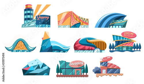 Shopping mall building vector set collection graphic design