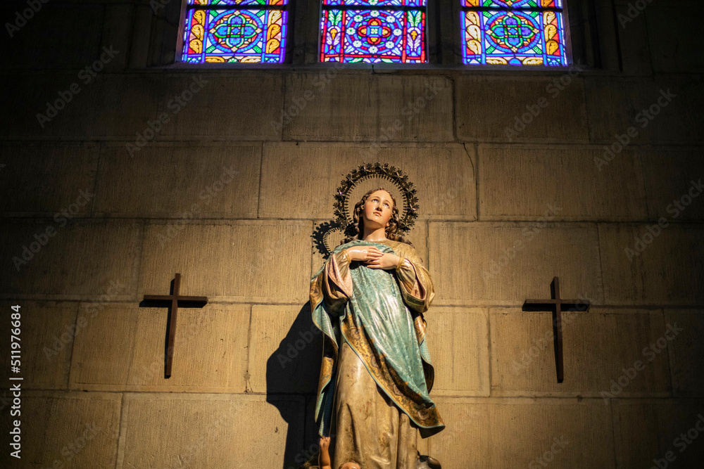Fototapeta premium Mary Statue inside The Good Shepherd of San Sebastian Cathedral in Spain