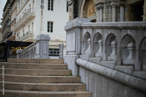 Stairs going up to the entrance of a French Cathedral in Biarritz