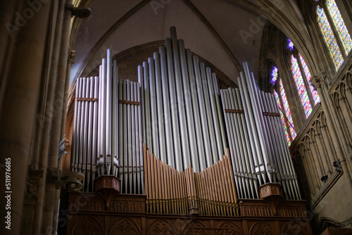 Organ pipes inside the Good Shepherd of San Sebastian Cathedral in Spain