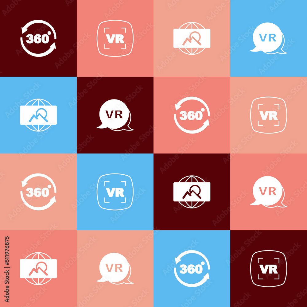 Set pop art 360 degree view, Virtual reality, Wide angle picture and icon. Vector Set pop art 360 degree view, Virtual reality, Wide angle picture and icon. Vector