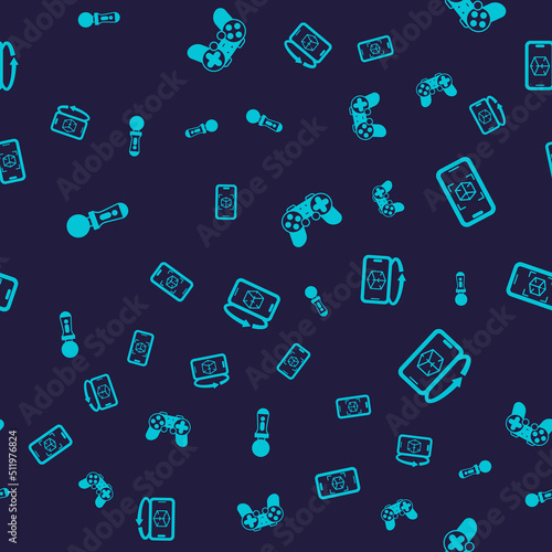 Set VR controller game, 3d modeling, Gamepad and on seamless pattern. Vector