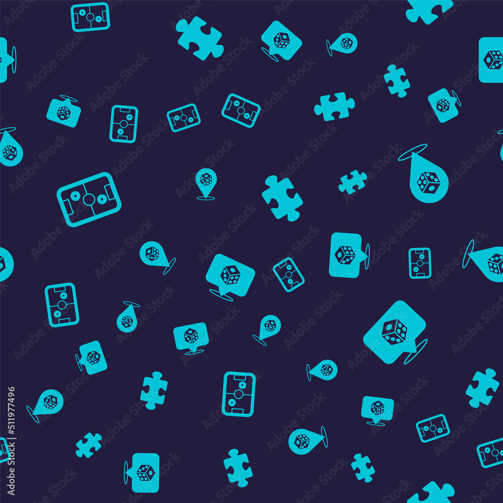 Set Air hockey table, Game dice, Puzzle pieces toy and on seamless pattern. Vector Set Air hockey table, Game dice, Puzzle pieces toy and on seamless pattern. Vector
