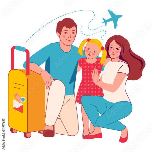 A family with suitcase. Concept of tourism and a happy journey.