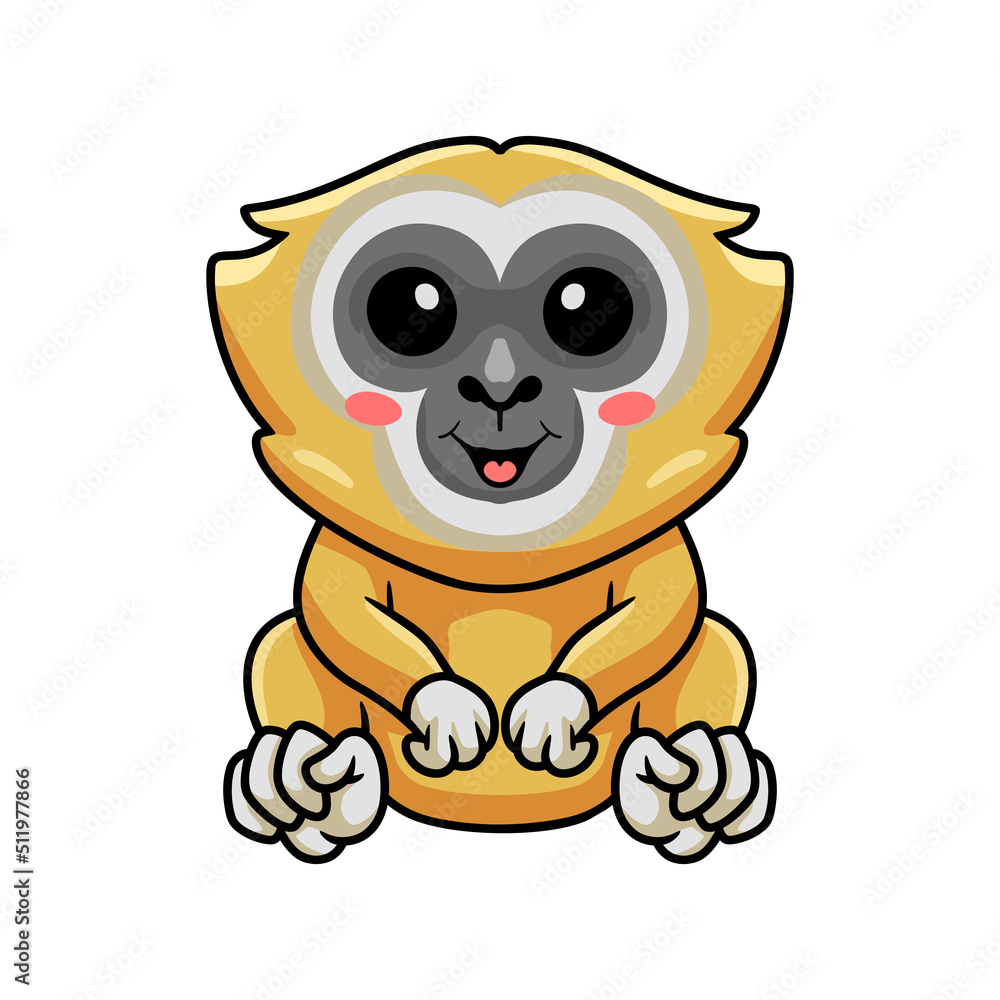 Fototapeta premium Cute little gibbon cartoon sitting
