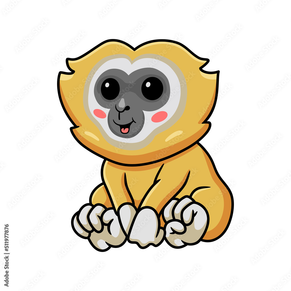 Obraz premium Cute little gibbon cartoon sitting