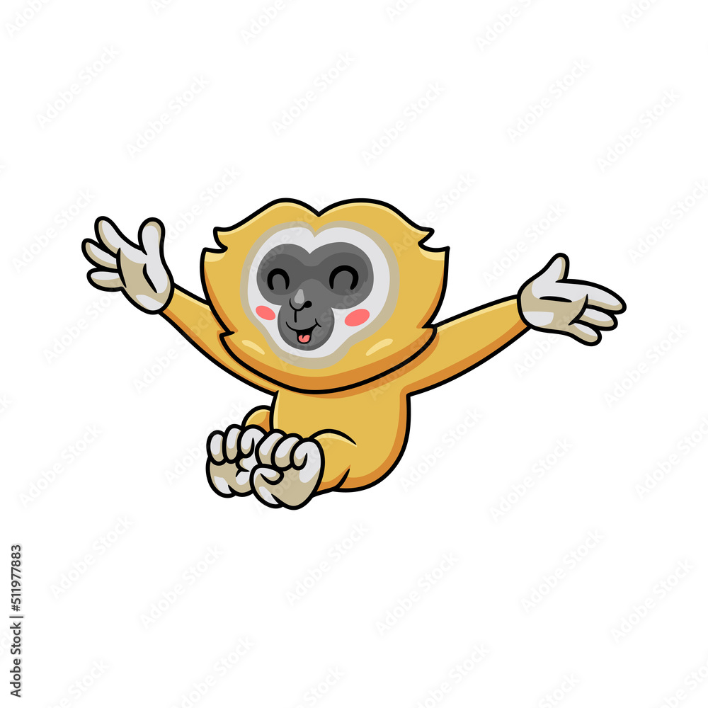 Cute little gibbon cartoon jumping Cute little gibbon cartoon jumping
