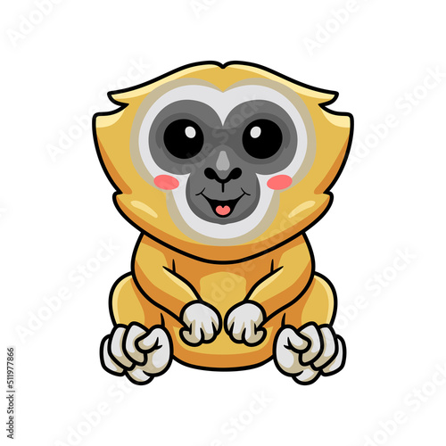 Cute little gibbon cartoon sitting