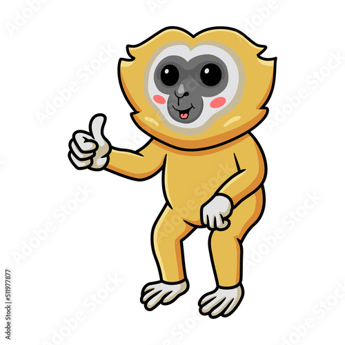 Cute little gibbon cartoon hanging giving thumb up