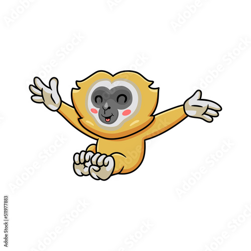 Cute little gibbon cartoon jumping