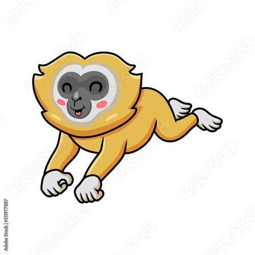 Cute little gibbon cartoon jumping