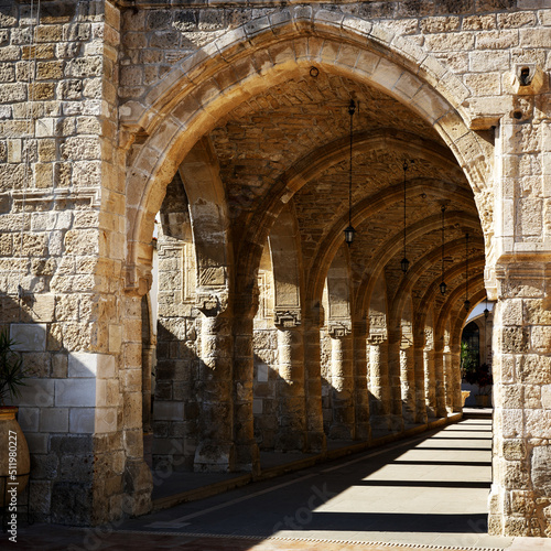 Medieval arch tunnel at Greek church.