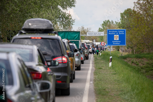 Bild auf Leinwand Traffic jams at the Horgos 2 border crossing between Serbia and Hungary for the