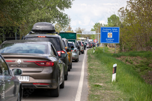Bild auf Leinwand Traffic jams at the Horgos 2 border crossing between Serbia and Hungary for the