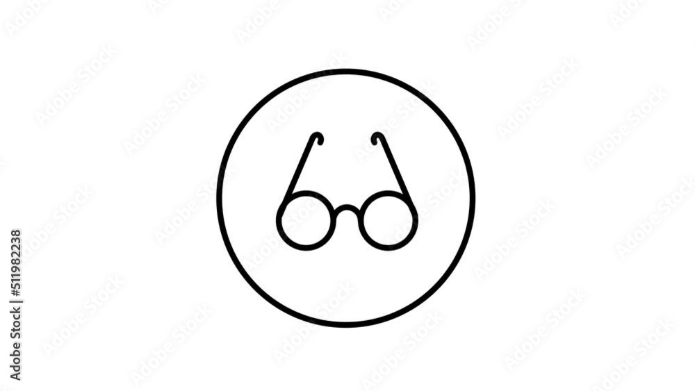 Eyeglasses line icon inside circle, view, looking, black outline, line icon video animation. Eyeglasses line icon inside circle, view, looking, black outline, line icon video animation.