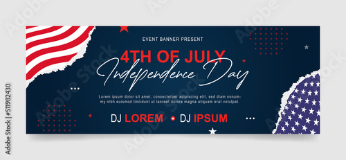 independence day event facebook or web ad banner template. 4th july offer banners with flag  blue background