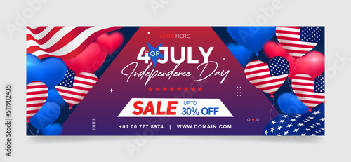 independence day sale facebook or web ad banner template. 4th july offer banners with heart, flag, blue background design