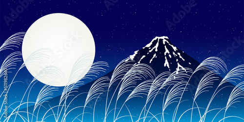 富士山　十五夜　月見　背景