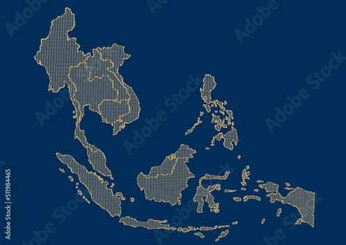 Asean Map dotted style illustration, for background (AEC, AFTA, ASEAN), 3d render photo