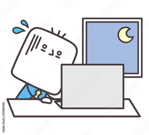 夜まで残業をするビジネスマンのイラスト