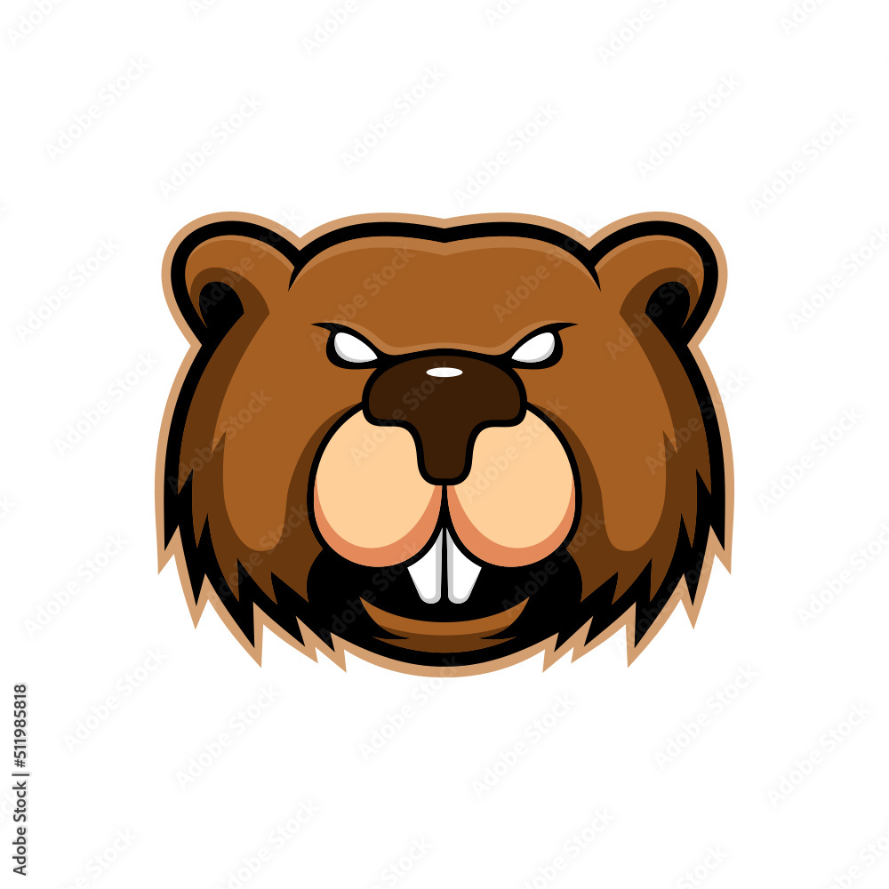 beaver head mascot logo - obrazy, fototapety, plakaty 