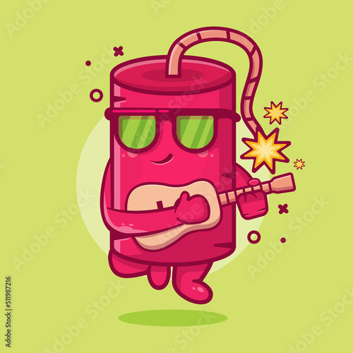 cool dynamite bomb character mascot playing guitar isolated cartoon in flat style design