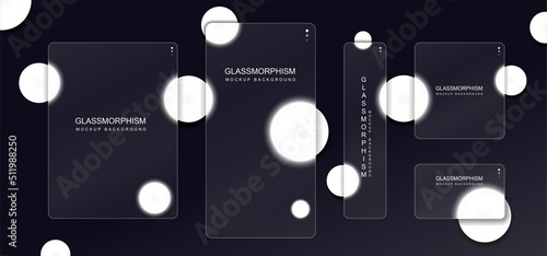 Glassmorphism background mockup. Graphic elements for website, template or layout. Place for text and slide for presentation. Protective glass for gadgets and devices. Cartoon flat vector illustration