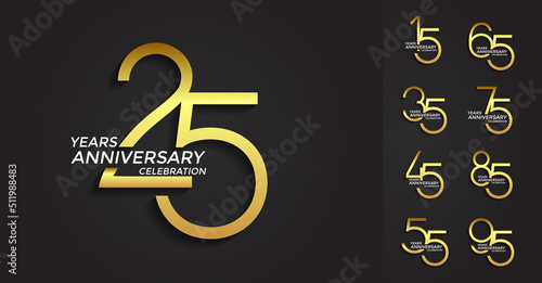 set of anniversary logotype golden color premium edition on black background for celebration