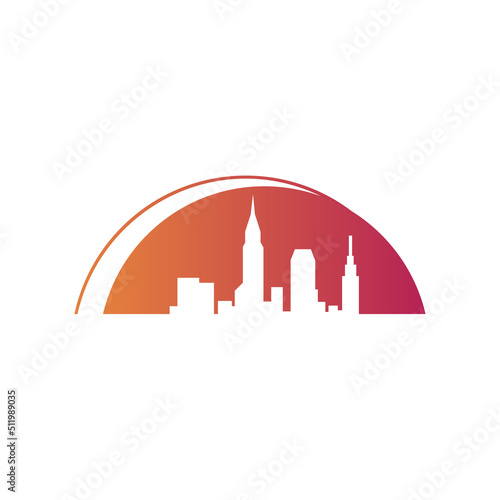 colorful buildings city scape building skyline logo vector design symbol illustration