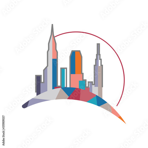 colorful buildings city scape building skyline logo vector design symbol illustration