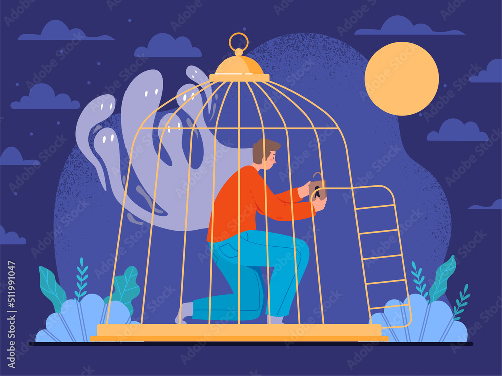 Person in cage. Metaphor of psychological problems and mental health ...