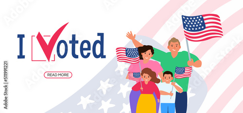 i voted happy family with american flags  usa presidential election vector illustration