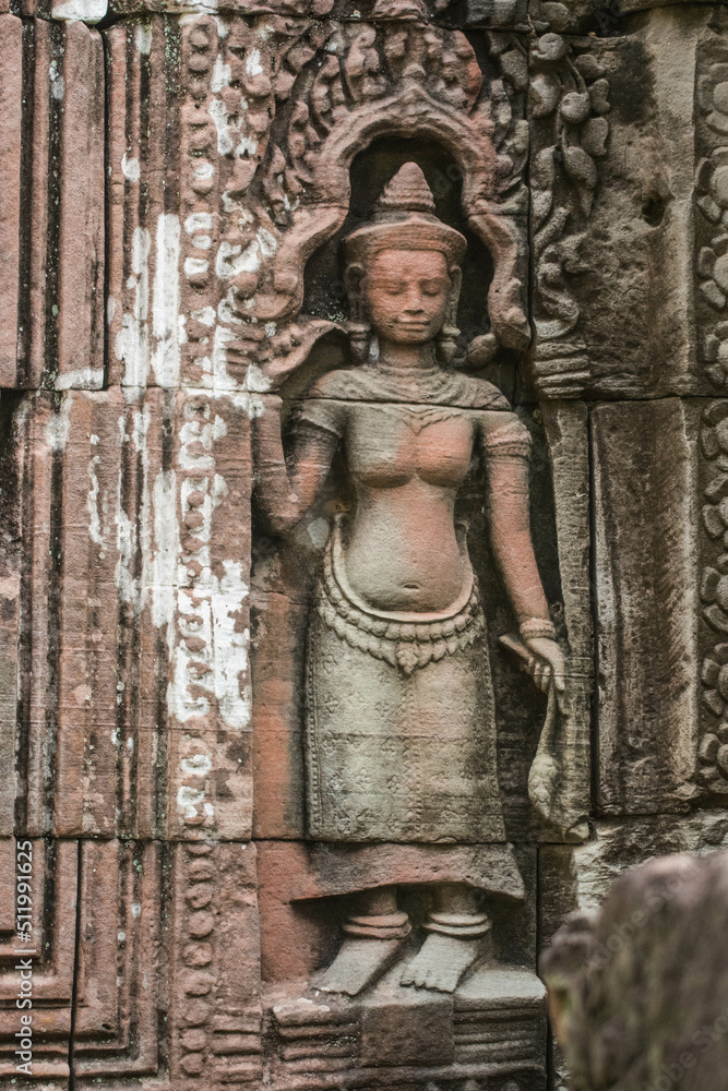 A sandstone sculpture of Apsara at Ta Som Temple in Siem Reap Angkor Wat, Cambodia.