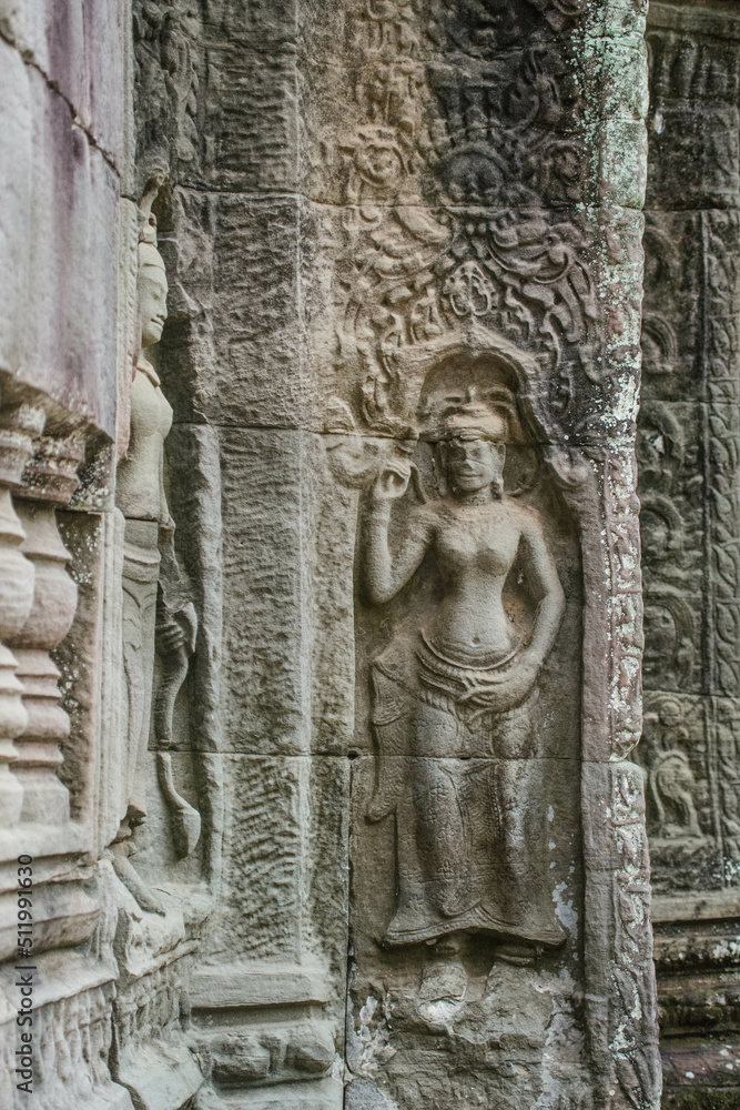 Fototapeta premium A sandstone sculpture of Apsara at Ta Som Temple in Siem Reap Angkor Wat, Cambodia.