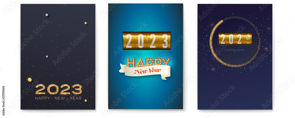 Set of posters with mechanical timer 2023 New Year