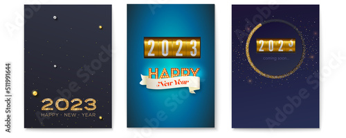 Set of posters with mechanical timer 2023 New Year