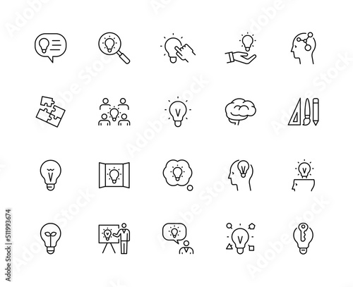 Innovation icons, Creativity Icons, Simple design icon with black lines on a white background.
