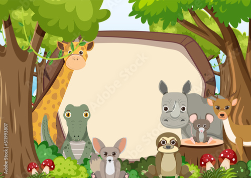 Wild animals with blank board template