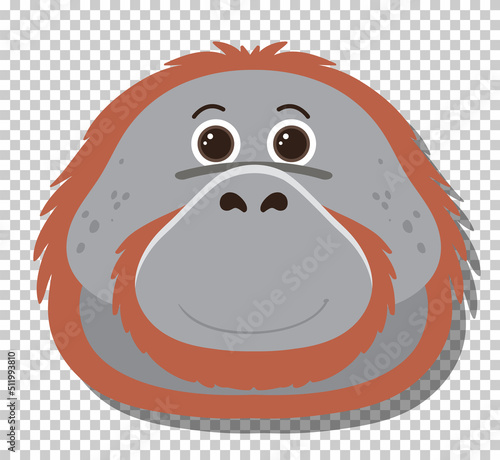 Cute orangutan head in flat cartoon style