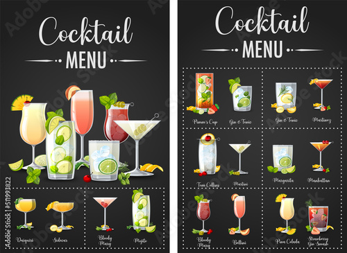 A printed menu of cocktails
