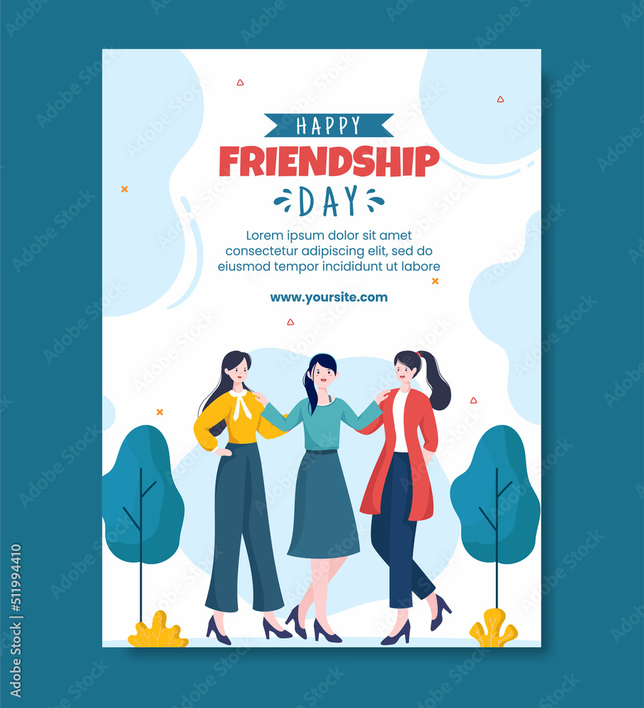 Happy Friendship Day Social Media Poster Template Flat Cartoon Background Vector Illustration Happy Friendship Day Social Media Poster Template Flat Cartoon Background Vector Illustration