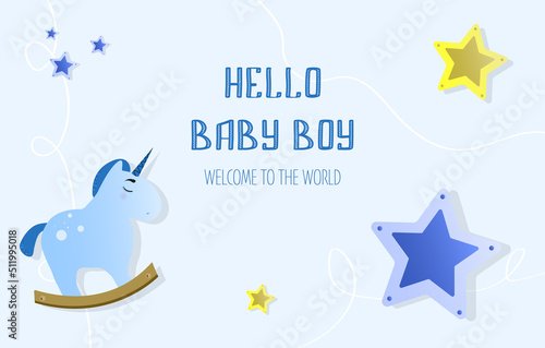 its a boy welcome greeting card for childbirth vector illustration	